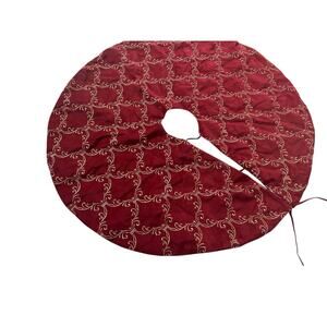 Gorgeous Victorian Elegant Christmas Tree Skirt 55” Burgundy and Gold Design EUC
